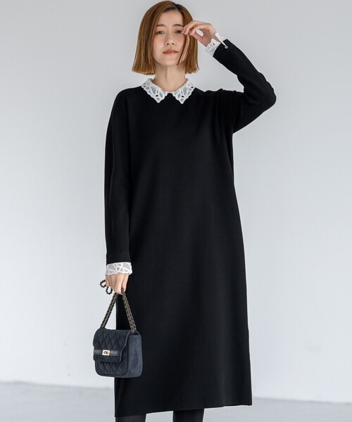 セール】ヴィスコースストレッチ レース襟 ワンピース（ワンピース