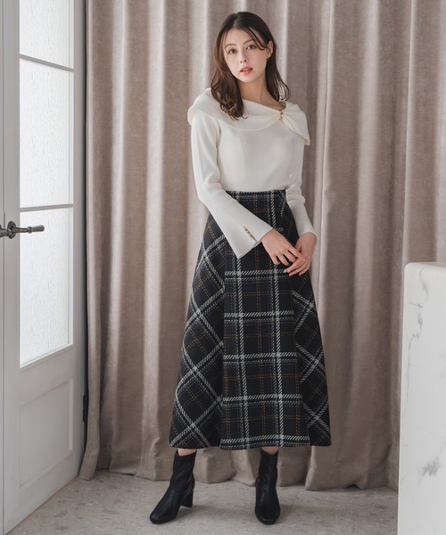 セール】2025秋冬新作 ロービングチェックAラインミディスカート