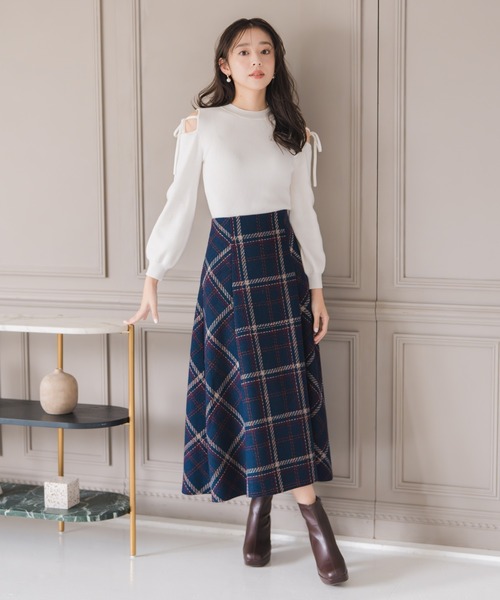 MISCH MASCH（ミッシュマッシュ）の「2025秋冬新作 ロービングチェックAラインミディスカート（スカート・レディース・ブラック/アイボリー/ネイビー・S/M）」の8枚目の写真