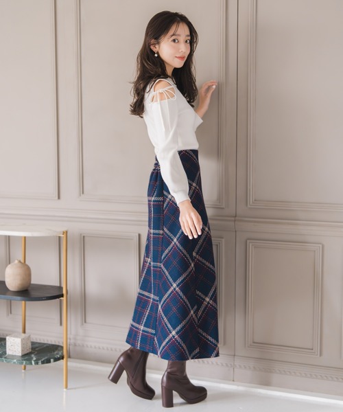MISCH MASCH（ミッシュマッシュ）の「2025秋冬新作 ロービングチェックAラインミディスカート（スカート・レディース・ブラック/アイボリー/ネイビー・S/M）」の10枚目の写真