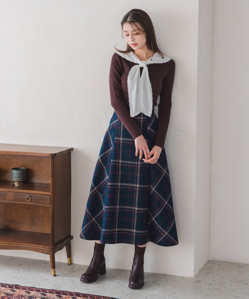 MISCH MASCH（ミッシュマッシュ）の「2025秋冬新作 ロービングチェックAラインミディスカート（スカート・レディース・ブラック/アイボリー/ネイビー・S/M）」の11枚目の写真