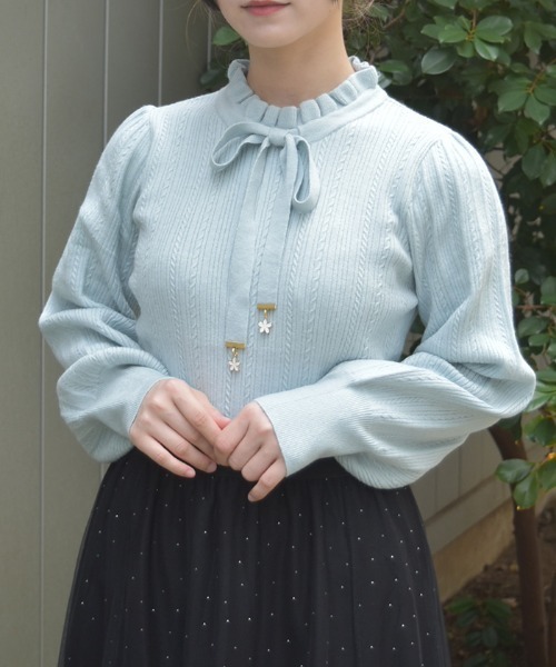 axes femme(アクシーズファム)の「機能付チャームリボンニット(ニット/セーター・レディース・ブラック/ホワイト/ミント/ピンク・FREE)」の3枚目の写真