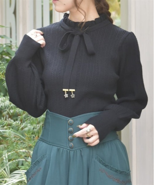 axes femme(アクシーズファム)の「機能付チャームリボンニット(ニット/セーター・レディース・ブラック/ホワイト/ミント/ピンク・FREE)」の2枚目の写真