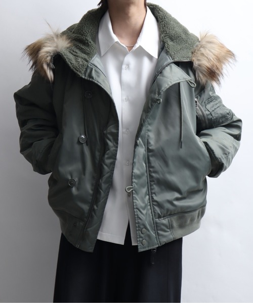 Art re A select（アトリエセレクト）の「ナイロンツイル セパレートフードファー オーバーN-2Bブルゾン（ブルゾン・メンズ・ブラック/グリーン・M/L/XL）」の2枚目の写真