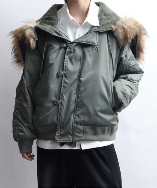 Art re A select（アトリエセレクト）の「ナイロンツイル セパレートフードファー オーバーN-2Bブルゾン（ブルゾン・メンズ・ブラック/グリーン・M/L/XL）」の9枚目の写真