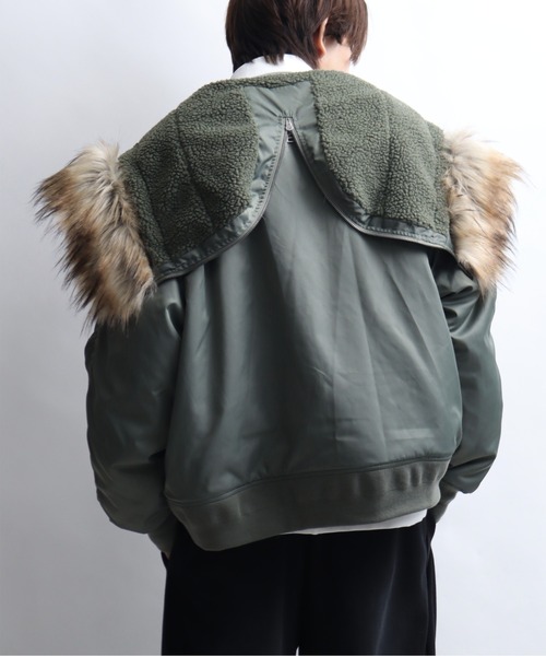 Art re A select（アトリエセレクト）の「ナイロンツイル セパレートフードファー オーバーN-2Bブルゾン（ブルゾン・メンズ・ブラック/グリーン・M/L/XL）」の12枚目の写真