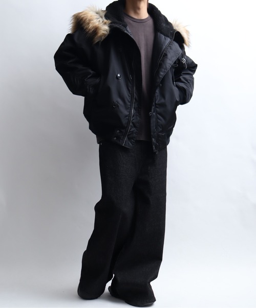 Art re A select（アトリエセレクト）の「ナイロンツイル セパレートフードファー オーバーN-2Bブルゾン（ブルゾン・メンズ・ブラック/グリーン・M/L/XL）」の8枚目の写真