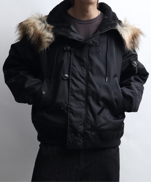 Art re A select（アトリエセレクト）の「ナイロンツイル セパレートフードファー オーバーN-2Bブルゾン（ブルゾン・メンズ・ブラック/グリーン・M/L/XL）」の3枚目の写真