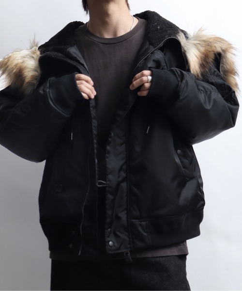 Art re A select（アトリエセレクト）の「ナイロンツイル セパレートフードファー オーバーN-2Bブルゾン（ブルゾン・メンズ・ブラック/グリーン・M/L/XL）」の5枚目の写真