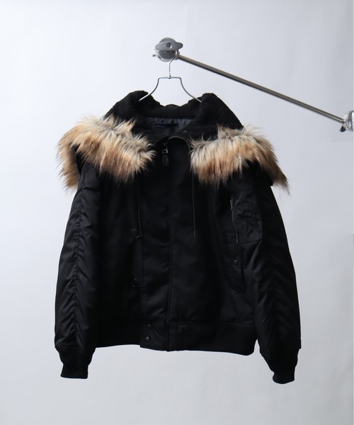 Art re A select（アトリエセレクト）の「ナイロンツイル セパレートフードファー オーバーN-2Bブルゾン（ブルゾン・メンズ・ブラック/グリーン・M/L/XL）」の15枚目の写真