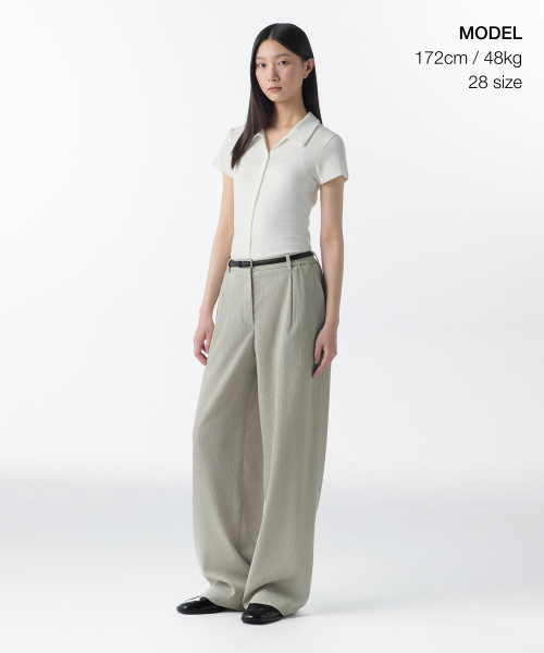 MUSINSA STANDARD WOMAN（ムシンサスタンダードウーマン）の「ウィメンズクリンクルワンタックワイドバンディングパンツ[ライトベージュ]（その他パンツ・レディース・その他・30/24/26/28）」の2枚目の写真
