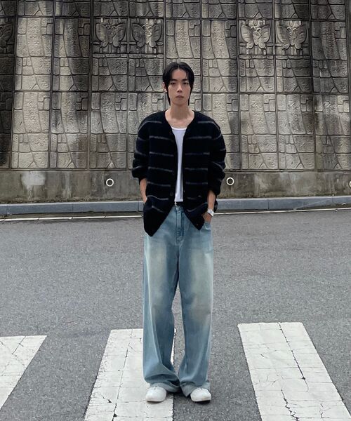TOFFEE（トフィー）の「ブラシストライプラウンドカーディガン (ブラック)（カーディガン/ボレロ・メンズ・その他・MEDIUM/LARGE/X-LARGE）」の6枚目の写真