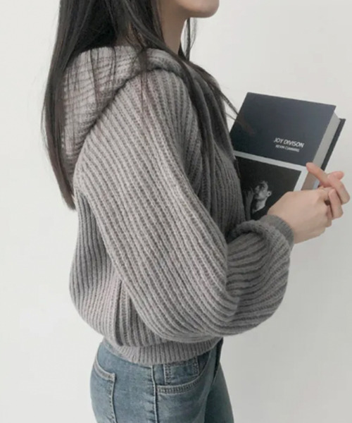 VIVID LADY(ビビッドレディー)の「クロップド丈 ジップアップ ラグラン リブニットパーカー(ニット/セーター・レディース・ピンク/ベージュ/ミント/アイボリー/グレー・FREE)」の20枚目の写真