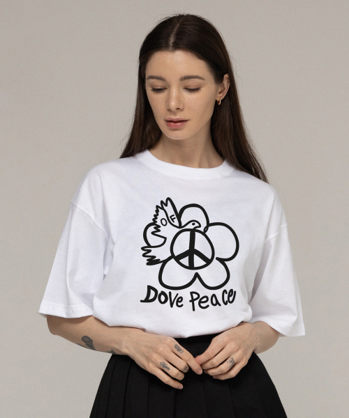 GRAVER（グレーバー）の「[ユニセックス]ドーブピースフラワー半袖Tシャツ_ホワイト（Tシャツ/カットソー・レディース・ホワイト・X-LARGE/SMALL/MEDIUM/LARGE）」の2枚目の写真