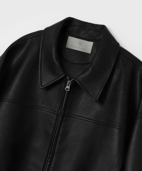 MOOD INSIDE(ムードインサイド)の「Leather Stitch Bomber Jacket_Black(ライダースジャケット・メンズ・ブラック・LARGE/X-LARGE/MEDIUM)」の2枚目の写真