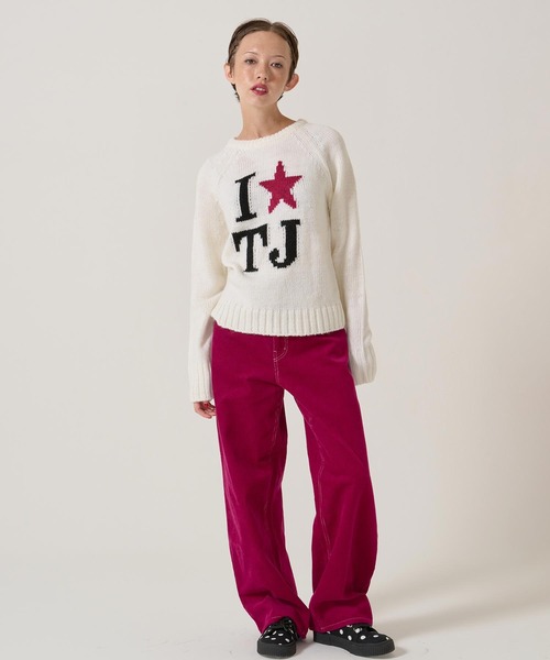 TINA:JOJUN(ティーナジョジュン)の「刺繍入り コーデュロイ ストレートパンツ TINA:JOJUN(その他パンツ・レディース・ネイビー/ピンク・M/S)」の1枚目の写真
