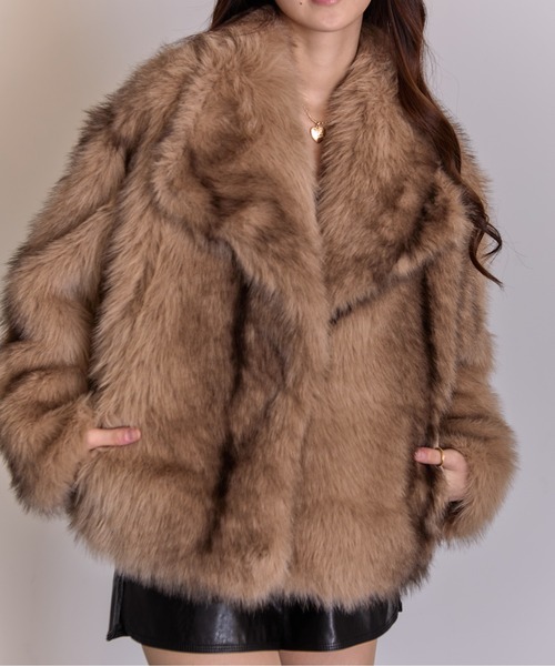 ミックスカラー ボリュームファーコート セール】MIXカラーフェイクファー ボリュームコート（その他アウター