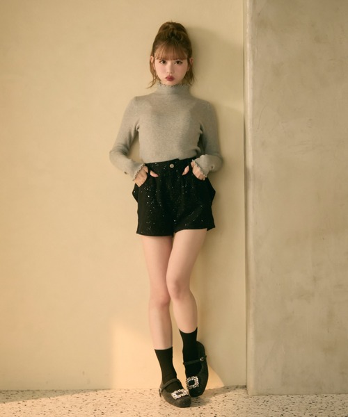 TITTY&CO.（ティティーアンドコー）の「バックリボンラメショートパンツ（その他パンツ・レディース・グレー/ブラック・MEDIUM/SMALL）」の14枚目の写真