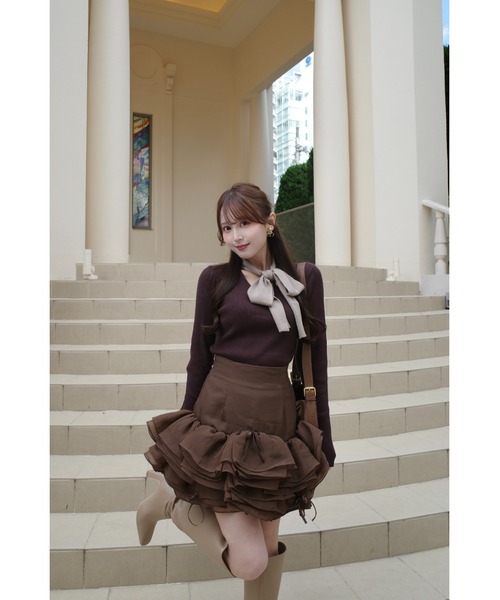 MISTREASS(ミストレアス)の「Romantic Sheer Frill Skirt(スカート・レディース・ブラウン/アイボリー/ブラック・FREE)」の9枚目の写真