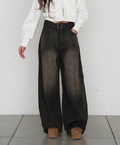 RAY CASSIN（レイカズン）の「【ウエスト調節可/2サイズ展開】バレルレッグデニムパンツ（デニムパンツ・レディース・ネイビー/ブルー/ブラック・S/M）」の6枚目の写真