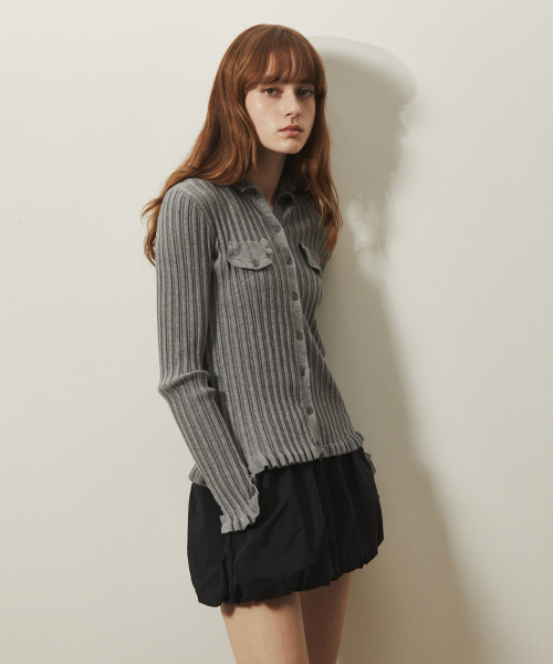 DRAWING FRILL KNIT CARDIGAN_MELANGE GRAY