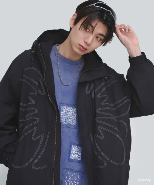 [ディズニー] ブリーチウォッシュパッチワーク長袖Tシャツ_ブルー