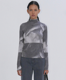 LOGO HALF NECK JERSEY TOP  - DARK GREY