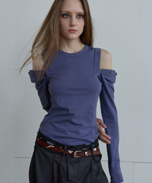 HERETIC（ヘレティック）の「BUTTON CUT-OFF T-SHIRT / purple-navy（Tシャツ/カットソー）」