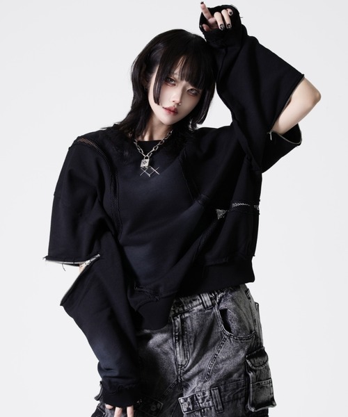 REFLEM(レフレム)の「『REFLEM/レフレム』メッシュ切替プルオーバースウェット(スウェット・レディース・ブラック/グレー・FREE)」の2枚目の写真