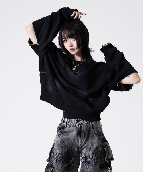 REFLEM(レフレム)の「『REFLEM/レフレム』メッシュ切替プルオーバースウェット(スウェット・レディース・ブラック/グレー・FREE)」の10枚目の写真