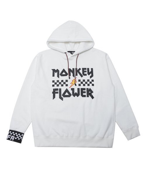 Monkey Flower(モンキーフラワー)の「共用ヘリテージ変形ロゴ裏起毛フードパーカー/MW2WHD08U ホワイト(パーカー・メンズ・その他・FREE)」の1枚目の写真