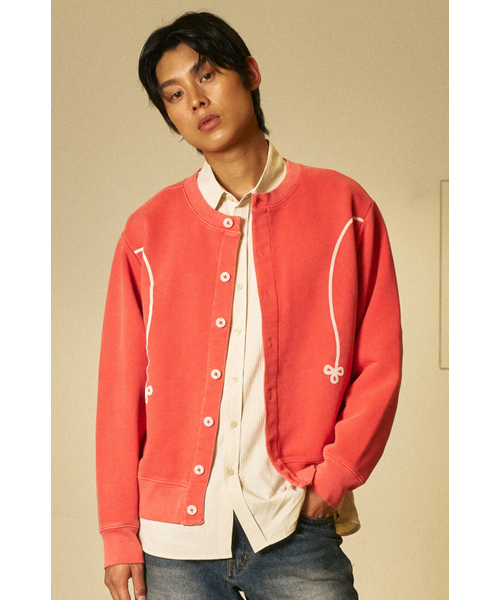 AMOU Pigment Sweat Cardigan VINTAGE RED