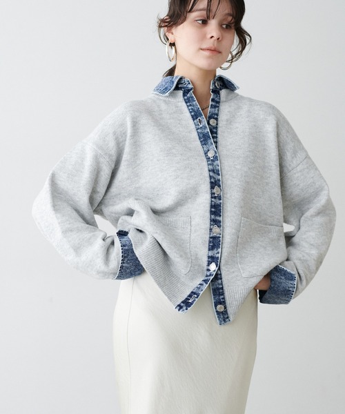 LARUTA】ニット×デニムコンビネーションカーディガン（カーディガン