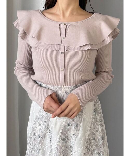 MERCURYDUO(マーキュリーデュオ)の「編み変化ラッフルコンパクト(ニット/セーター・レディース・アイボリー/チャコールグレー/ブラック/ミント/ベージュ・FREE)」の4枚目の写真