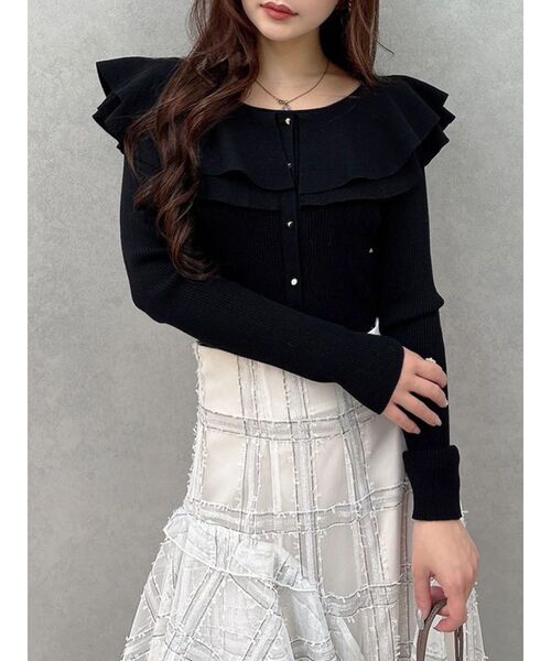 MERCURYDUO(マーキュリーデュオ)の「編み変化ラッフルコンパクト(ニット/セーター・レディース・アイボリー/チャコールグレー/ブラック/ミント/ベージュ・FREE)」の3枚目の写真