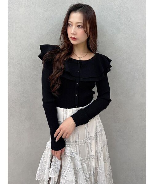 MERCURYDUO(マーキュリーデュオ)の「編み変化ラッフルコンパクト(ニット/セーター・レディース・アイボリー/チャコールグレー/ブラック/ミント/ベージュ・FREE)」の7枚目の写真