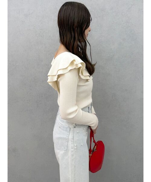 MERCURYDUO(マーキュリーデュオ)の「編み変化ラッフルコンパクト(ニット/セーター・レディース・アイボリー/チャコールグレー/ブラック/ミント/ベージュ・FREE)」の13枚目の写真