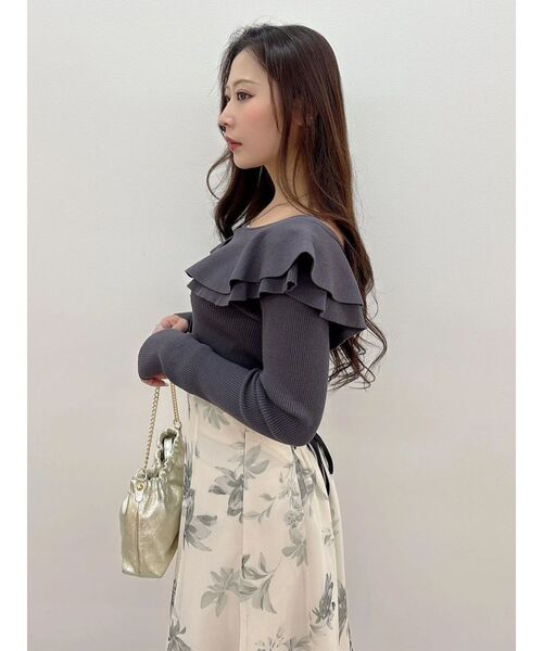 MERCURYDUO(マーキュリーデュオ)の「編み変化ラッフルコンパクト(ニット/セーター・レディース・アイボリー/チャコールグレー/ブラック/ミント/ベージュ・FREE)」の19枚目の写真