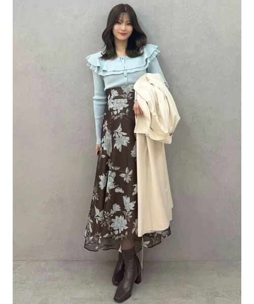 MERCURYDUO（マーキュリーデュオ）の「編み変化ラッフルコンパクト（ニット/セーター・レディース・アイボリー/チャコールグレー/ブラック/ミント/ベージュ・FREE）」の7枚目の写真