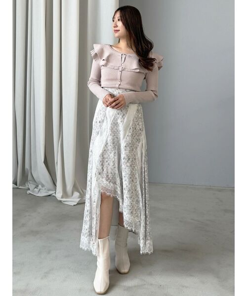 MERCURYDUO（マーキュリーデュオ）の「編み変化ラッフルコンパクト（ニット/セーター・レディース・アイボリー/チャコールグレー/ブラック/ミント/ベージュ・FREE）」の9枚目の写真