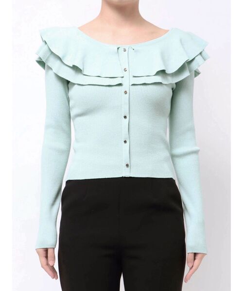 MERCURYDUO（マーキュリーデュオ）の「編み変化ラッフルコンパクト（ニット/セーター・レディース・アイボリー/チャコールグレー/ブラック/ミント/ベージュ・FREE）」の14枚目の写真