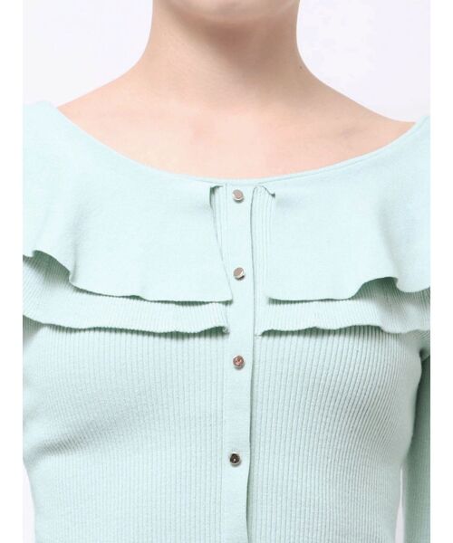 MERCURYDUO（マーキュリーデュオ）の「編み変化ラッフルコンパクト（ニット/セーター・レディース・アイボリー/チャコールグレー/ブラック/ミント/ベージュ・FREE）」の17枚目の写真