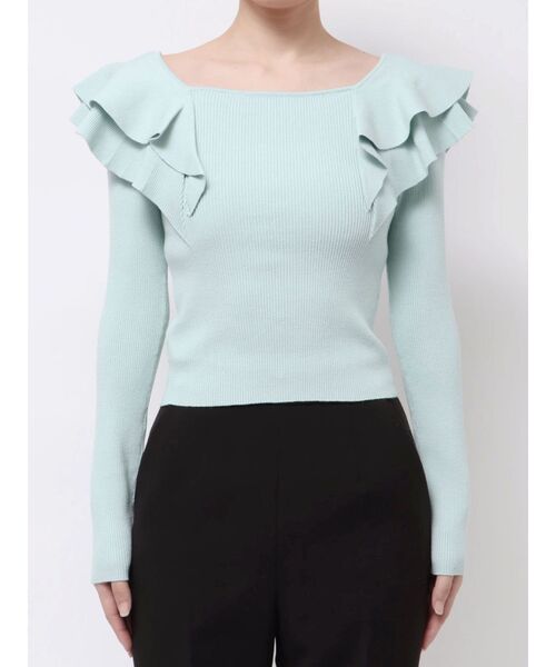 MERCURYDUO（マーキュリーデュオ）の「編み変化ラッフルコンパクト（ニット/セーター・レディース・アイボリー/チャコールグレー/ブラック/ミント/ベージュ・FREE）」の21枚目の写真