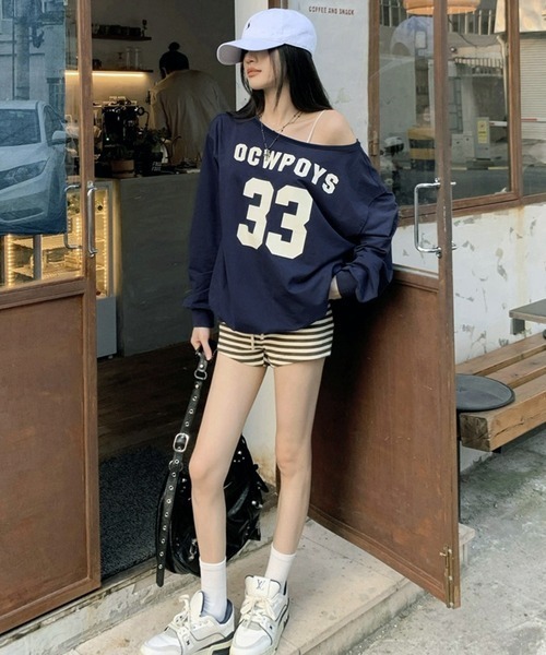 NANEA(ナネア)の「ワンショルダーナンバーロゴプリントトップス(Tシャツ/カットソー・レディース・グレー/ネイビー・LARGE/MEDIUM)」の8枚目の写真