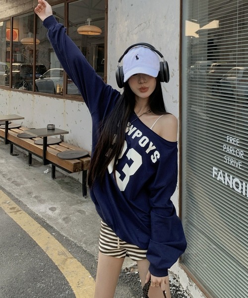 NANEA(ナネア)の「ワンショルダーナンバーロゴプリントトップス(Tシャツ/カットソー・レディース・グレー/ネイビー・LARGE/MEDIUM)」の12枚目の写真