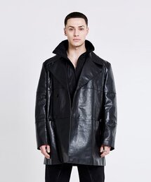 Double-breasted leather trench Jacket - Black