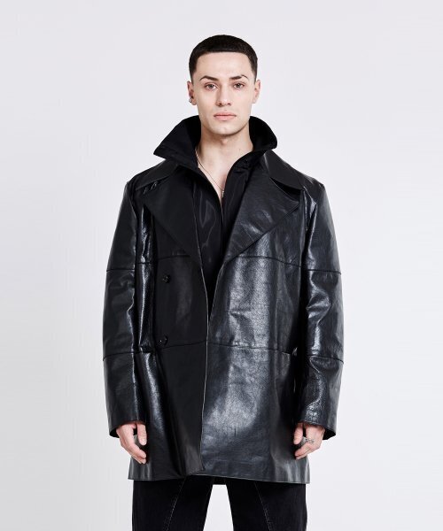 51%(フィフティーワンパーセント)の「Double-breasted leather trench Jacket - Black(ライダースジャケット・メンズ・その他・M/L)」の1枚目の写真