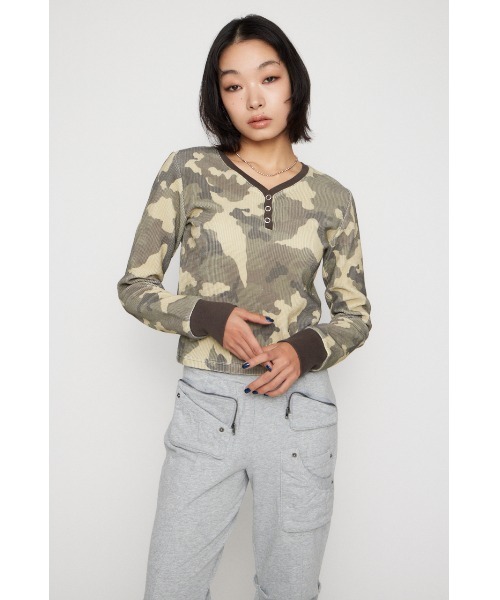 LAGUA GEM(ラグアジェム)の「CAMOUFLAGE CUT トップス(Tシャツ/カットソー・レディース・グレー/カーキ・FREE)」の5枚目の写真