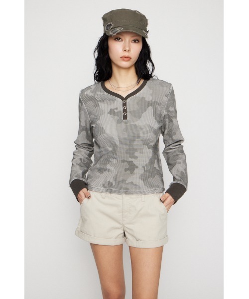 LAGUA GEM(ラグアジェム)の「CAMOUFLAGE CUT トップス(Tシャツ/カットソー・レディース・グレー/カーキ・FREE)」の8枚目の写真
