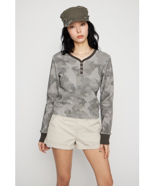 LAGUA GEM(ラグアジェム)の「CAMOUFLAGE CUT トップス(Tシャツ/カットソー・レディース・グレー/カーキ・FREE)」の9枚目の写真